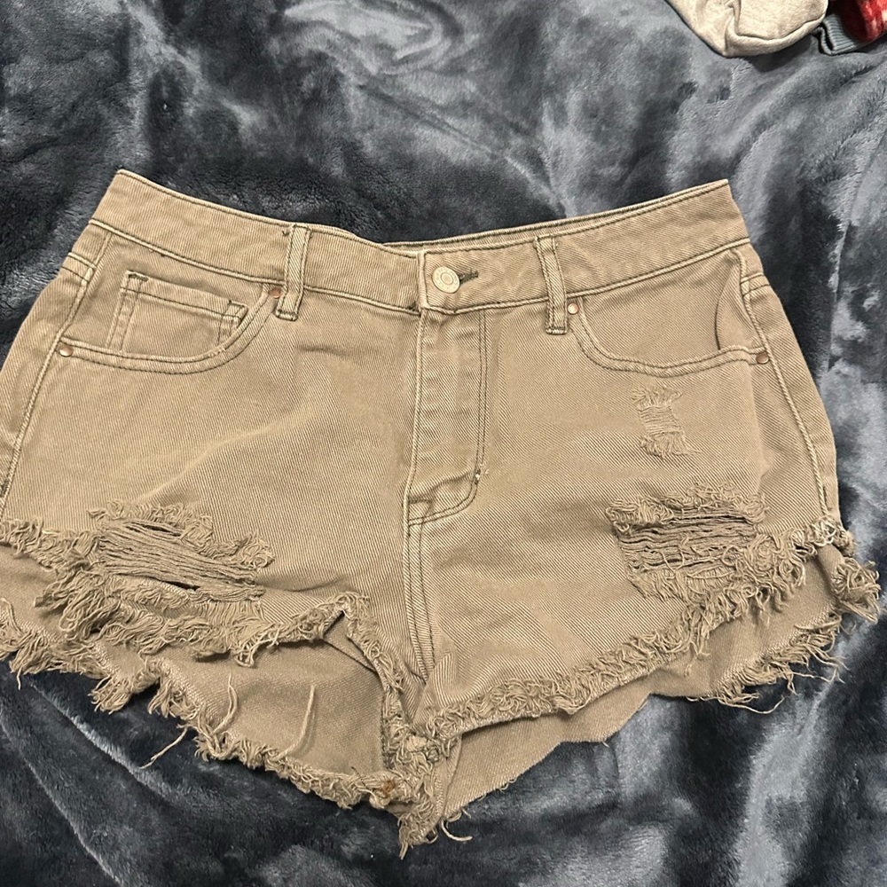 Distressed Khaki Women Shorts